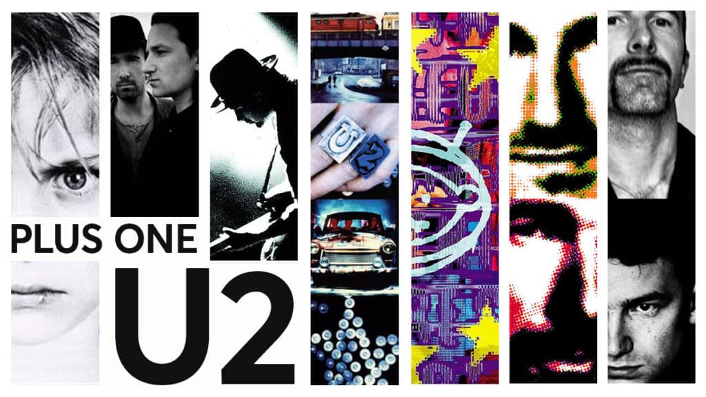 A montage of U2 album art