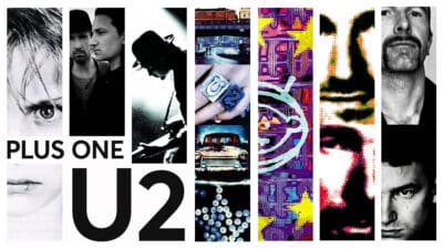 A montage of U2 album art